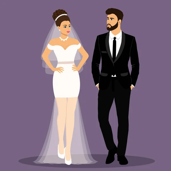 Menyasszony és a vőlegény. Pár. Esküvői meghívók, az ifjú. — Stock Vector
