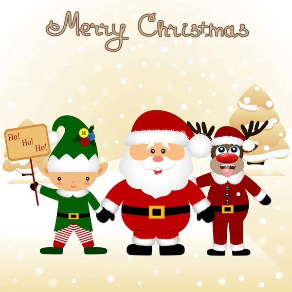 Christmas card. Funny postcard with Christmas Elf, Christmas rei — Stock Vector
