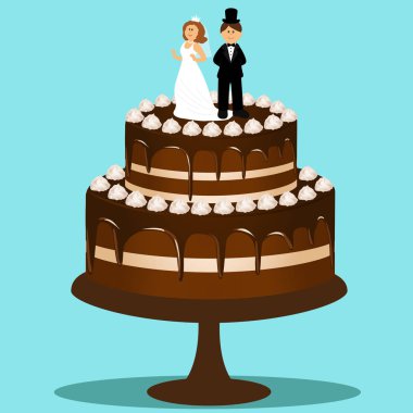 Gelin ve damat heykelcik ile düğün pastası. Gelin ve damat. 