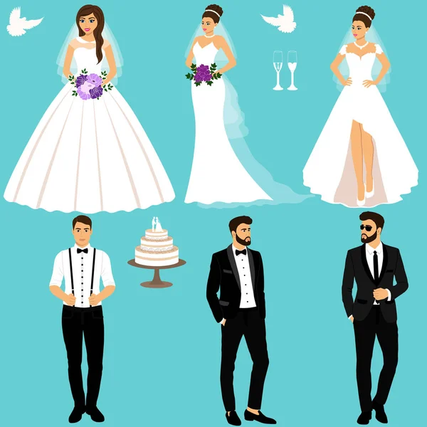 Novia y novio. Un par. Conjunto de boda. Colección . — Vector de stock