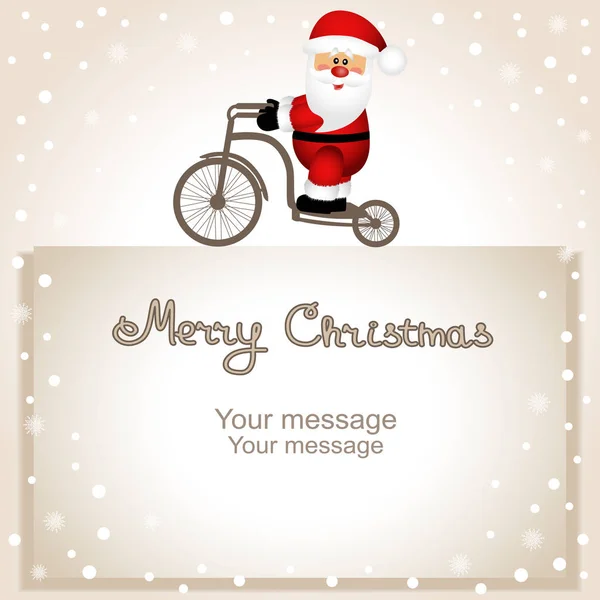 Cartão de Natal. Papai Noel em uma bicicleta . — Vetor de Stock
