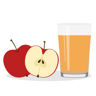 Sağlıklı bir yaşam tarzı. Bir bardak taze sıkılmış meyve suyu. Elma. Elma suyu. Sağlık. Vektör çizim