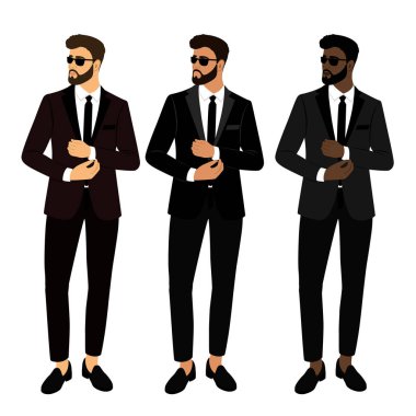 Erkek takım elbise ve smokin düğün. Koleksiyon. Damat. Beyefendi. İş adamı. Giyim vektör çizim
