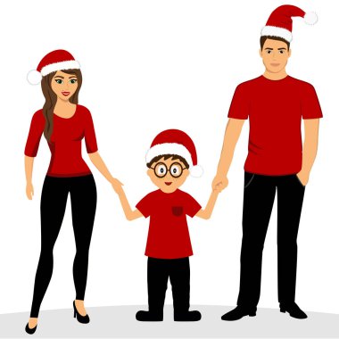 Noel kartı. Aile ile Noel illüstrasyon. İzole obj