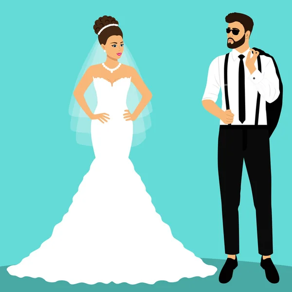 Novia y novio. Un par. Tarjeta de boda con los recién casados . — Archivo Imágenes Vectoriales