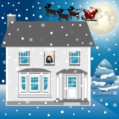 Noel kartı. Noel Baba Noel kartpostalda atlı kızak.