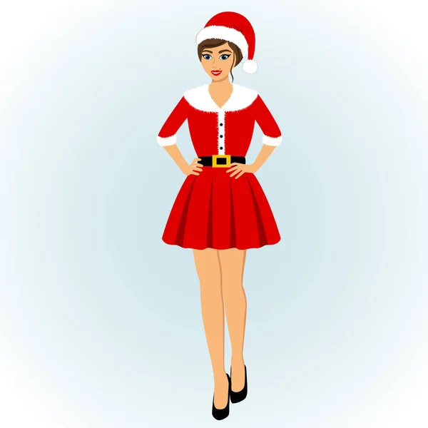 Navidad. Snow Maiden. Chica vestida como Santa . — Vector de stock