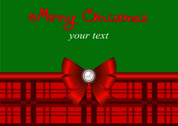 クリスマス カード。赤い弓とリボン付きはがきカード. — ストックベクタ