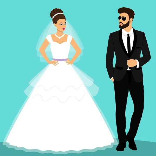 Sposa e sposo. Un paio. Biglietto nuziale con gli sposi novelli . — Vettoriale Stock