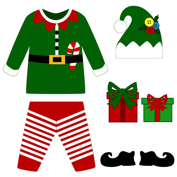 Overal. Vánoční kostým pro děti. Vánoční skřítek costu — Stockový vektor