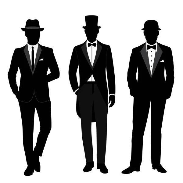 Traje de hombre de boda y esmoquin. Caballeros. Colección . — Vector de stock