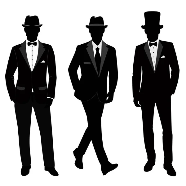 Traje de hombre de boda y esmoquin. Caballeros. Colección . — Vector de stock