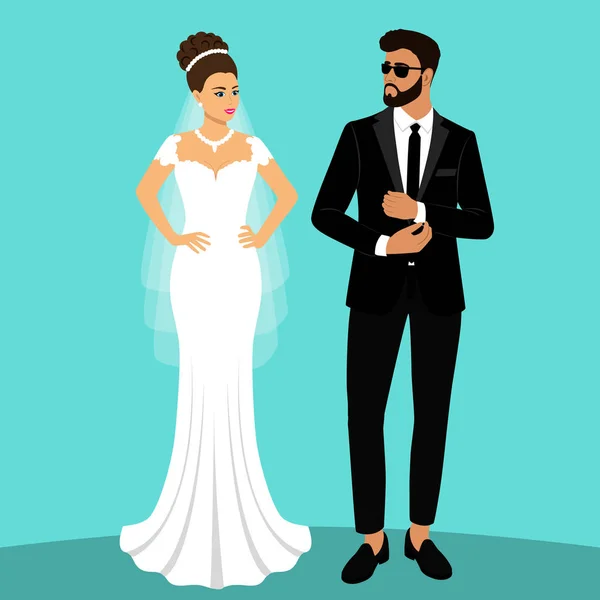 Noiva e noivo. Um casal. Cartão de casamento com os recém-casados . —  Vetores de Stock