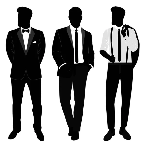 Traje de hombre de boda y esmoquin. Caballeros. Colección . — Vector de stock