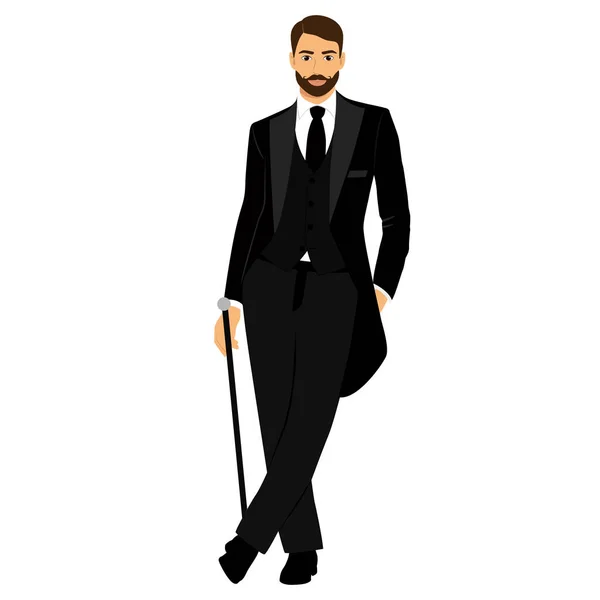 Caballeros. El novio. Ropa. Traje de hombre de boda, esmoquin . — Vector de stock