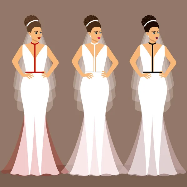 Un ensemble de robes de mariée. Le choix. Vêtements pour la mariée . — Image vectorielle