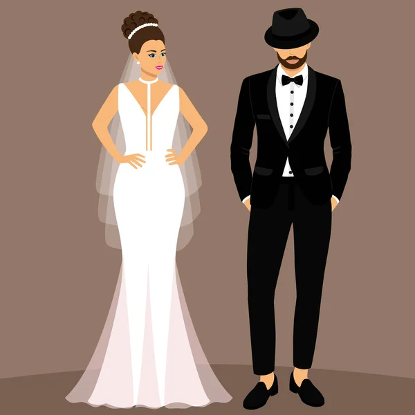 Novia y novio. Un par. Tarjeta de boda con los recién casados . — Vector de stock