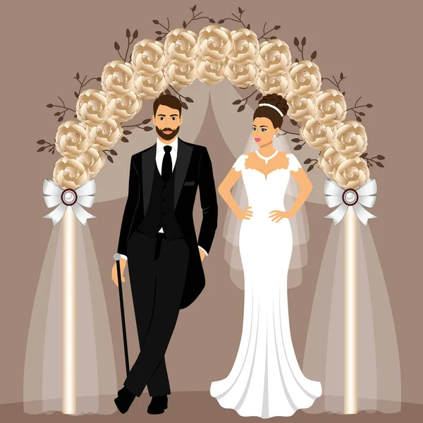 Arco de casamento com noiva e noivo. Noiva e noivo . Vetores De Stock Royalty-Free
