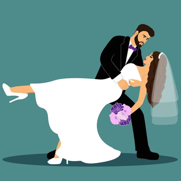 Noiva e noivo. Um casal está a dançar. Cartão de casamento com os recém-casados . Vetores De Stock Royalty-Free