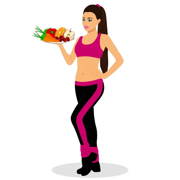 Hälsosam livsstil. Tunn. Rätt näring. Sport Girl. — Stock vektor