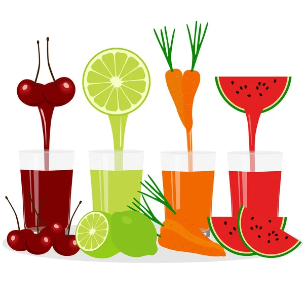 Jugo recién exprimido en un vaso. Nutrición adecuada. Lif saludable — Vector de stock