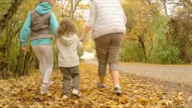 Aile yürümek sarı yaprakları