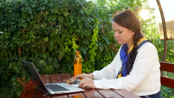 Zakenvrouw werken op een laptop — Stockvideo