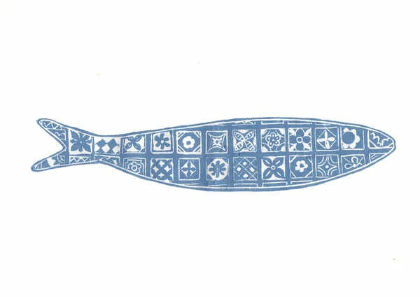 Рука Намальована Задня Листівка Рибою — стокове фото