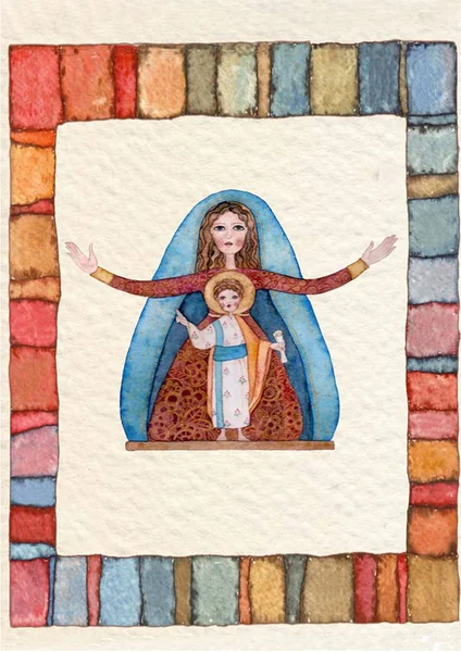 手描きバックはがき 聖母マリア — ストック写真