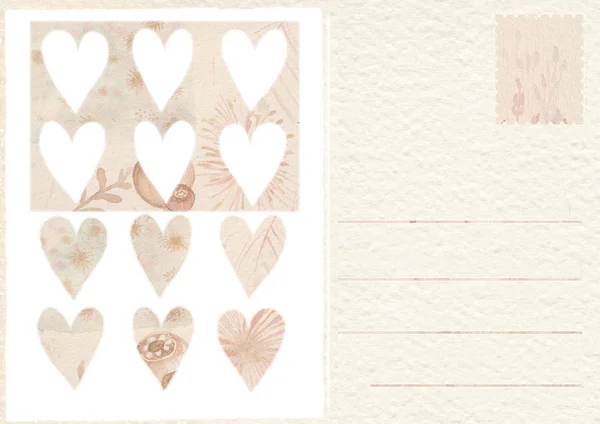 Cartão Postal Volta Desenhado Mão Com Corações Fim Flor — Fotografia de Stock