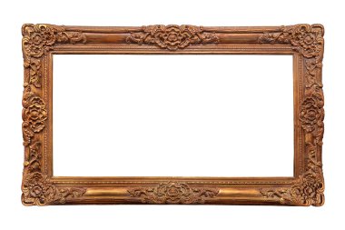 Beyaz arka plan ile boş altın süslü resim çerçevesi