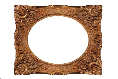 Beyaz arka plan ile boş altın süslü resim çerçevesi