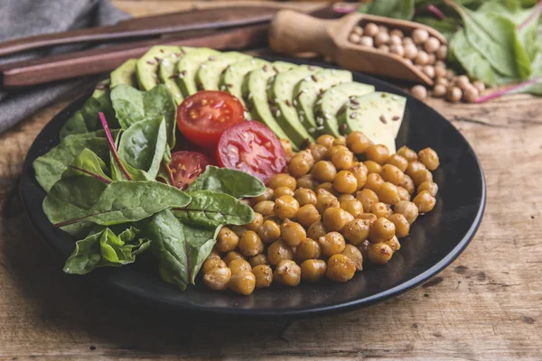 Fried Chickpea Baby Beet Leaves Tomato Avocado Vegetarian Salad Healthy — Stock Photo, Image