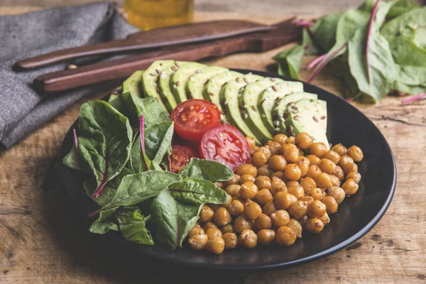 Fried Chickpeas Baby Beet Leaves Tomato Avocado Vegetarian Salad Healthy — Stock Photo, Image