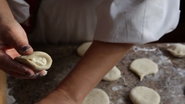 Mãos Femininas Preparação Esculpir Fazendo Bolinhos Com Queijo Cottage Caseiro — Vídeo de Stock