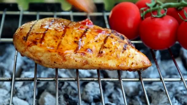 Cooking Process Chicken Breast Fillet Grilled — Stock Video