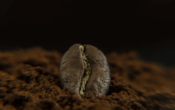 Geroosterde Koffiebonen Bovenop Gemalen Koffie Close — Stockfoto