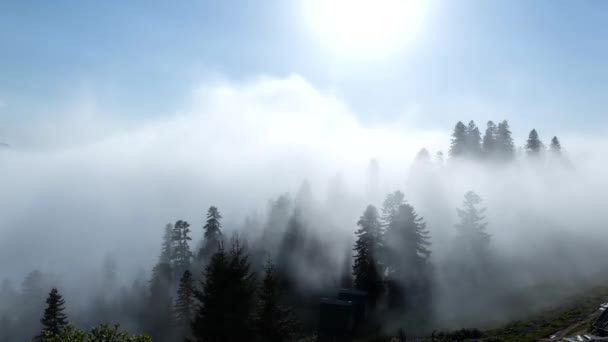 Временной Промежуток Туман Движется Горной Долине Грузия — стоковое видео