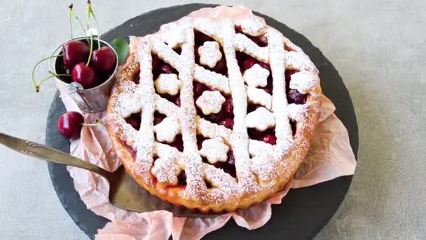 Savoureux Maison Tarte Aux Cerises Doux Tourne 360 Degrés Gros — Video