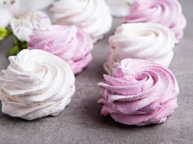 Homemade white and pink marshmallows. Homemade healthy sweets. close up clipart