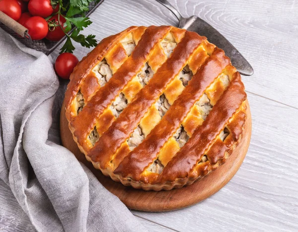 Yummy Delicious Homemade Pie Tart Chicken Close — Stock Photo, Image