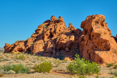 Nevada, ABD 'deki Fire State Park Vadisi' nde eşsiz kırmızı kumtaşı oluşumları.