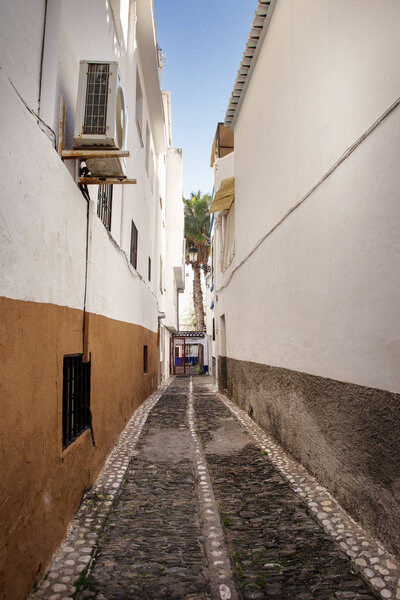 Street and houses of old town in almunecar province of Granada in spain