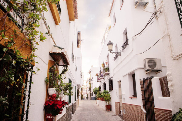 Street and houses of old town in almunecar province of Granada in spain