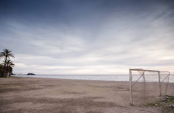 Doel Post Een Strand Almunecar Spanje Schemering — Stockfoto