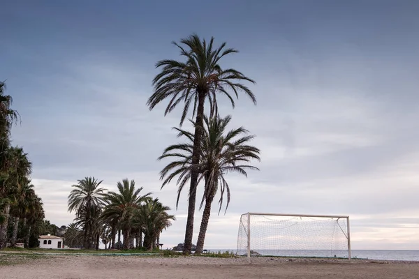 Mål Post Strand Almunecar Spanien Skymningen — Stockfoto