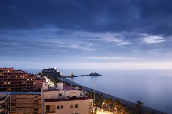 Sonnenuntergang Costa Tropical Almunecar Spanien Mit Dem Großen Kreuz Der — Stockfoto