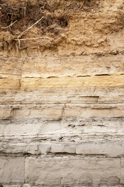 Érosion Sur Une Falaise Dans Angleterre Happisburgh Montrant Différentes Couches — Photo