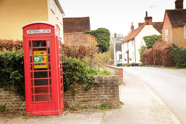 Defibrillator Old Telephone Box Essex Villag Terling — Stock Photo, Image