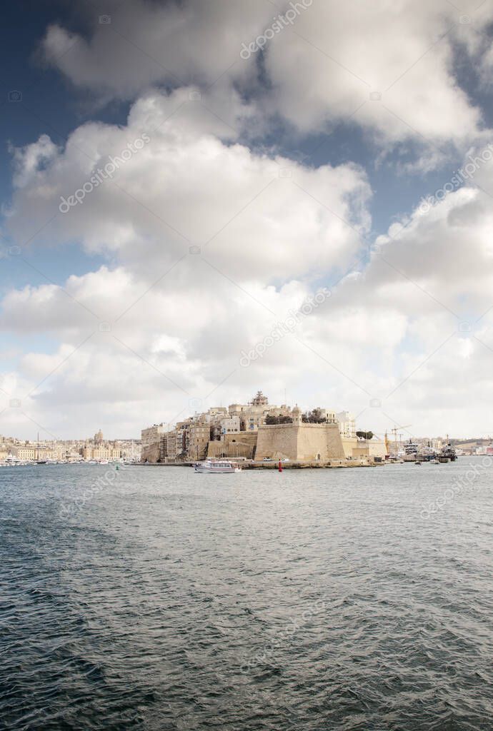 seascape of the grand harbour in malt with the town senglea in the middle of frame